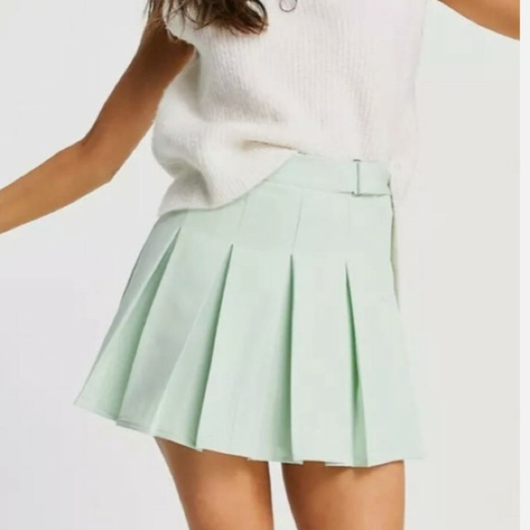 Pull & Bear Mint Green Pleated Tennis Preppy Mini Skirt - Picture 1 of 5